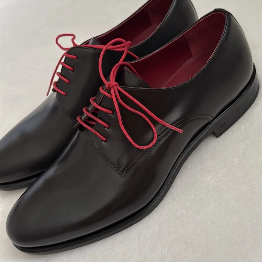 Sam Surin | Bespoke Black Leather Oxfords Red Laces Custom DF Monogram (9.5)